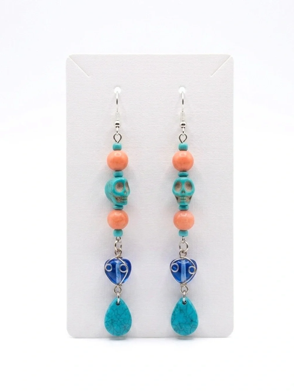 Handmade New S925 Sterling Silver Turquoise Rhodonite Skull Candy Drop Earrings